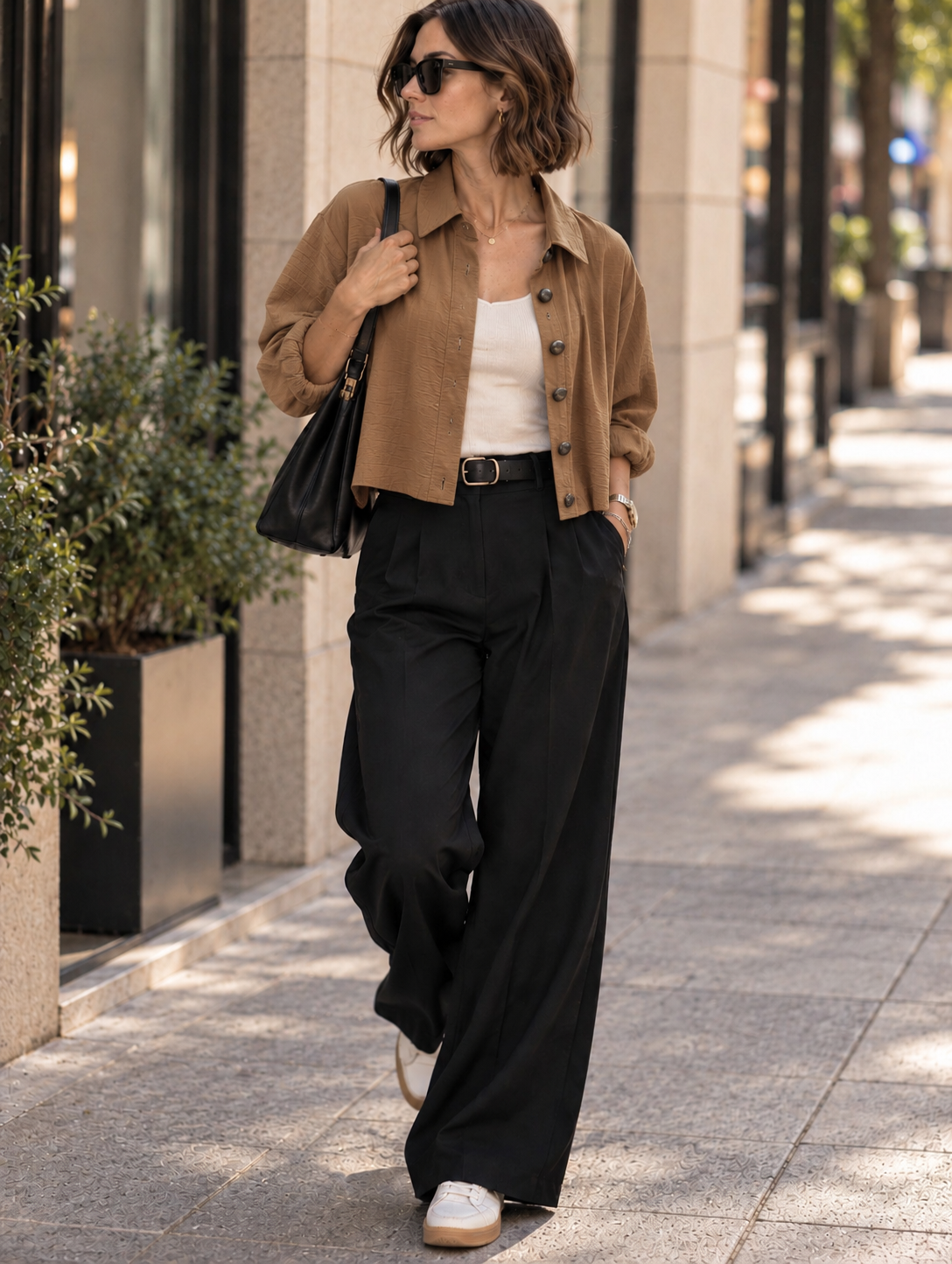 Camisa corta camel