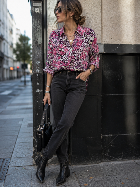 Camisa animal print rose