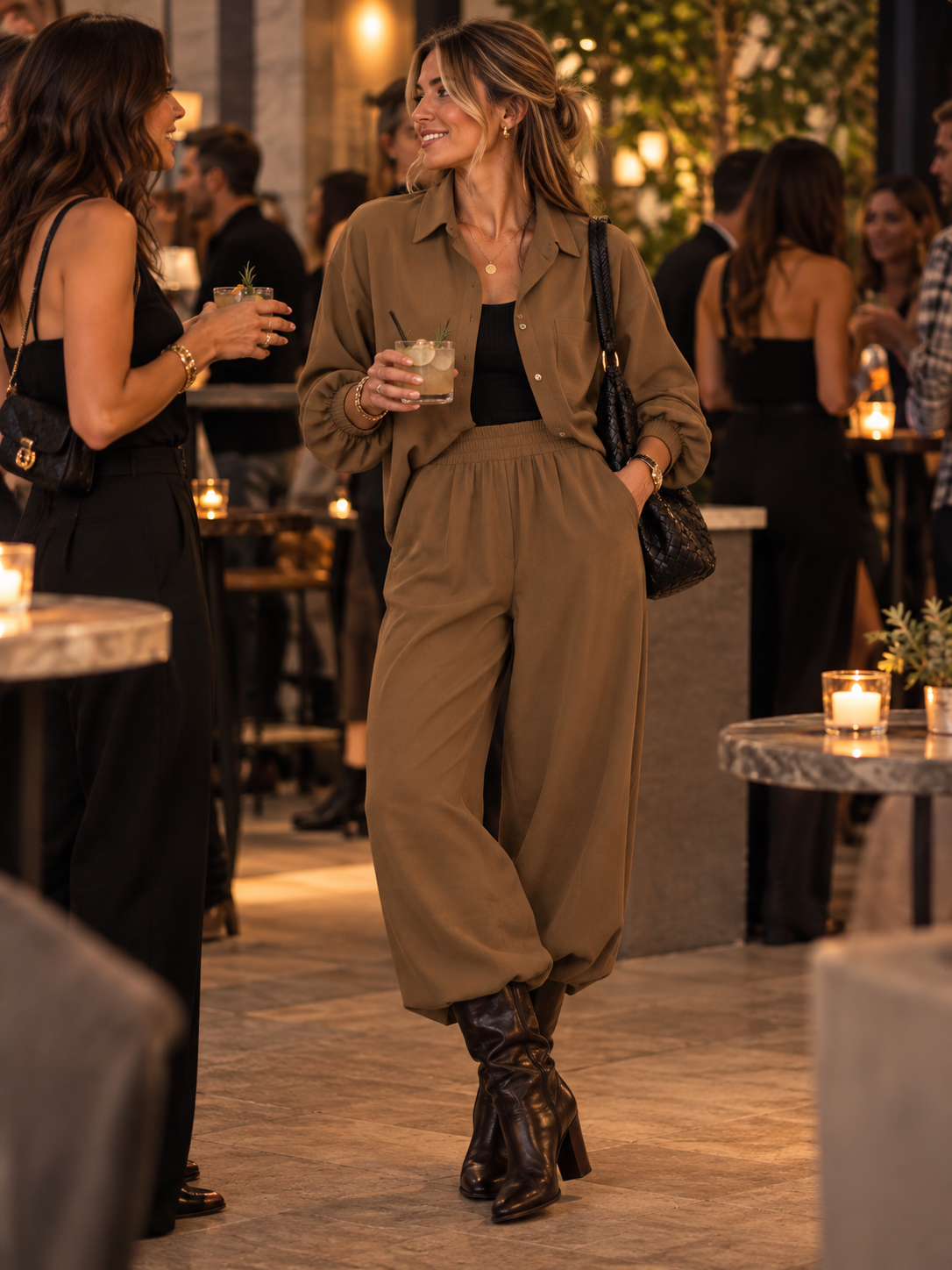 Set Camel - Camisa y pantalón wide leg